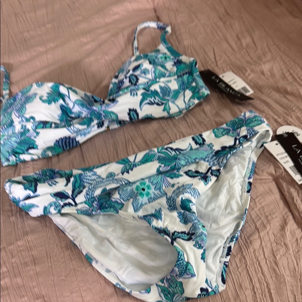 La Blanca Blue and White Floral Bikini